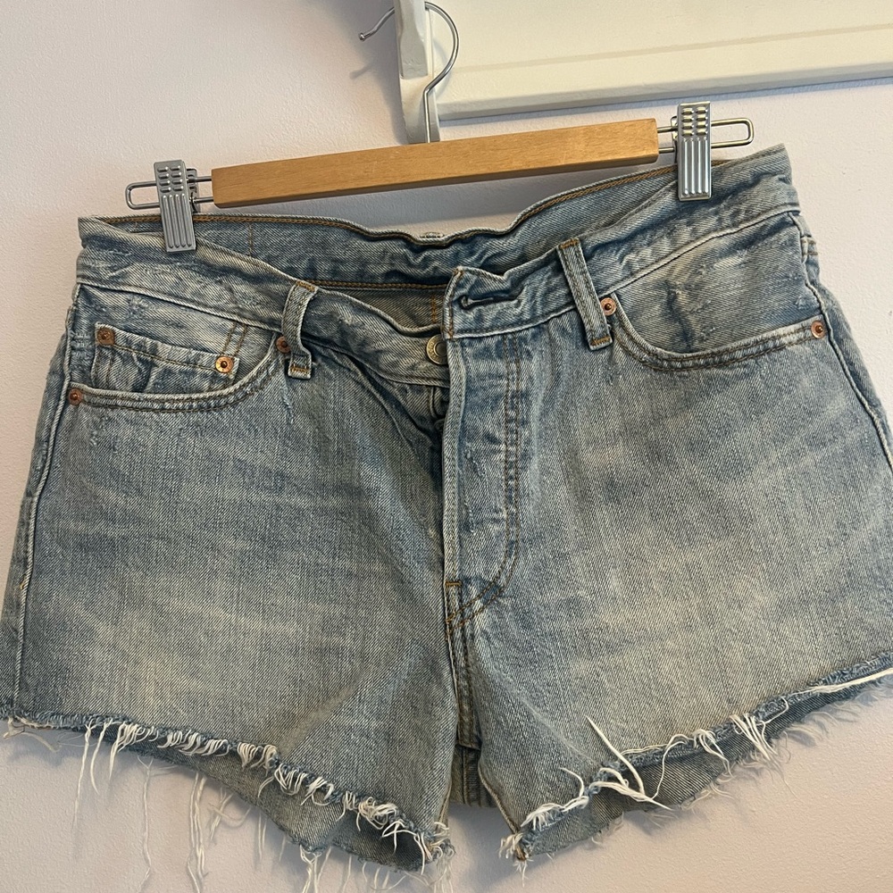 Levi’s 501 distressed denim cut off shorts